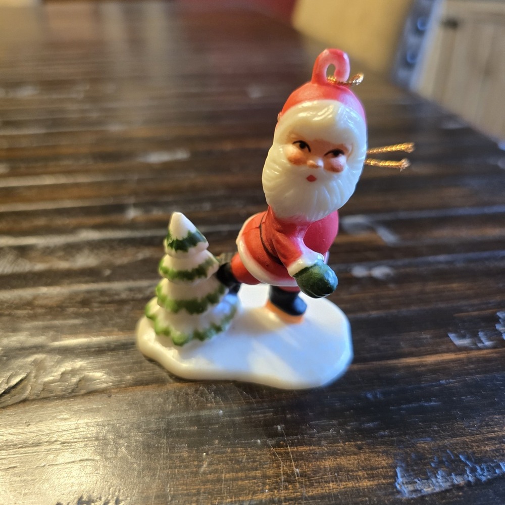 Vintage Ice Skating Alpine Ski  Santa Claus Christmas Tree Ornament